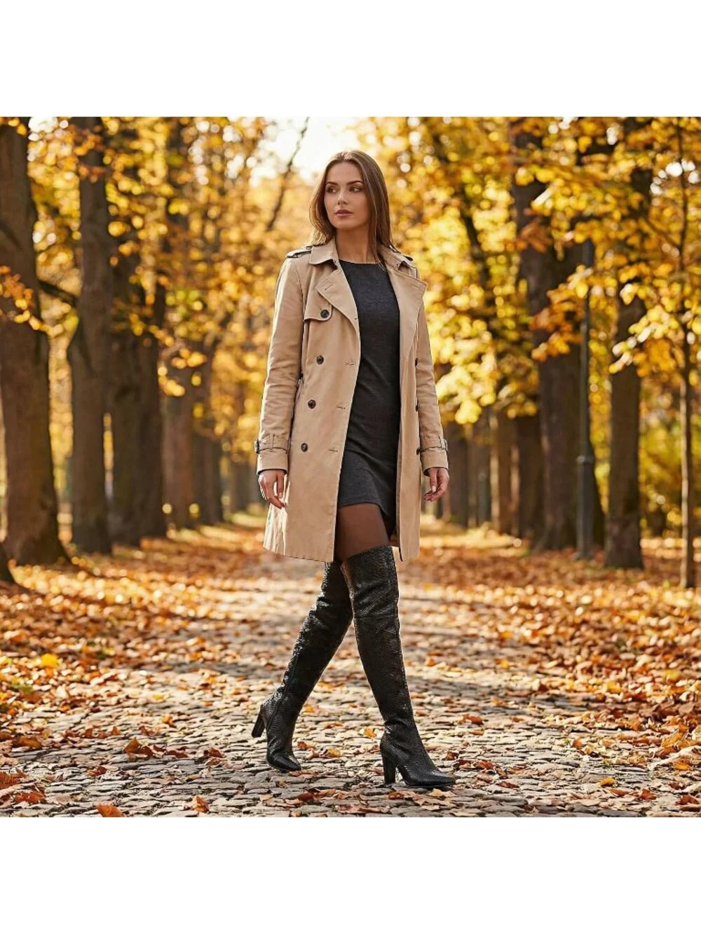 Women's Black Thick Pointed Toe Chunky Heel Side Zipper Over The Knee High Boots